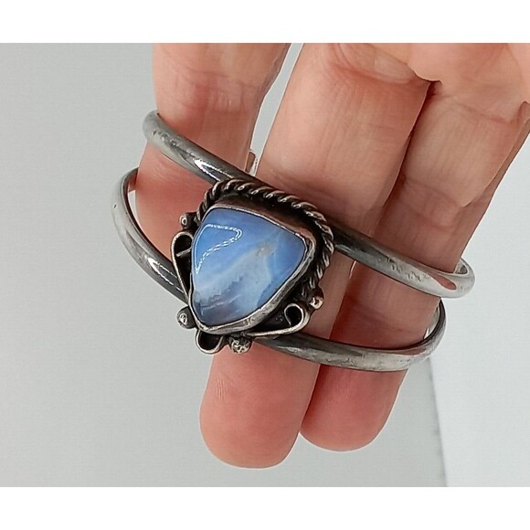NAVAJO BLUE STONE STERLING BRACELET 925 - Picture 7 of 13